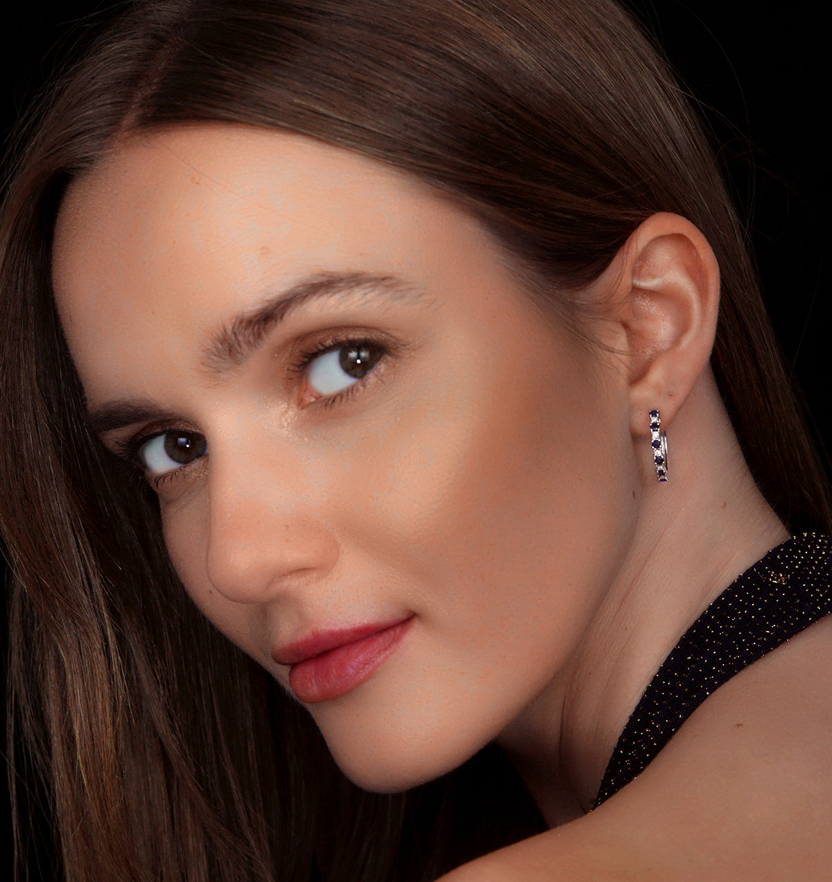 Sapphire and Lab Diamond Hoop Earrings Stellato Collection 925 Silver
